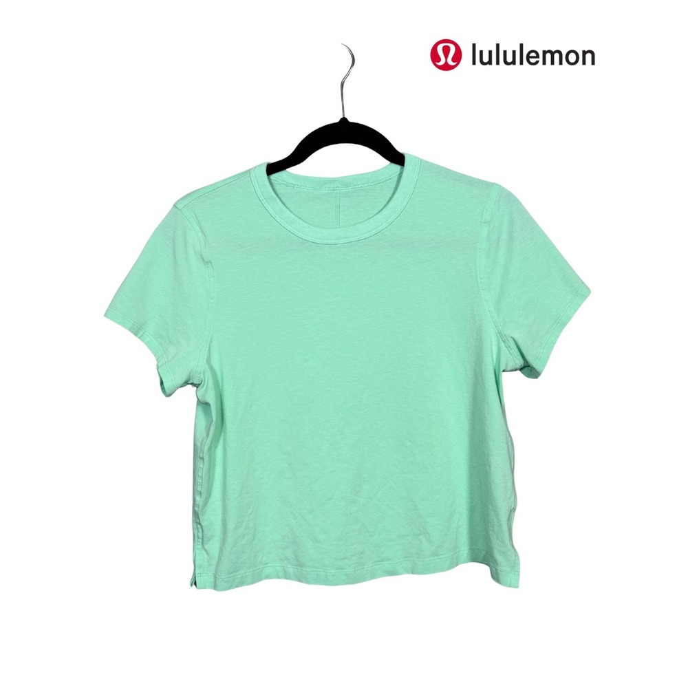 Lululemon Cates T-Shirt Mint Green Pima Cotton Cropped Relaxed Tee Size 6